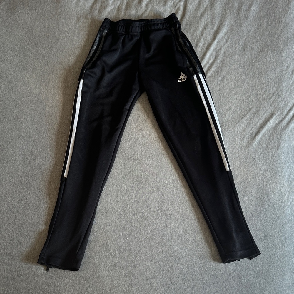 Adidas Kids Black Joggers with White Stripes